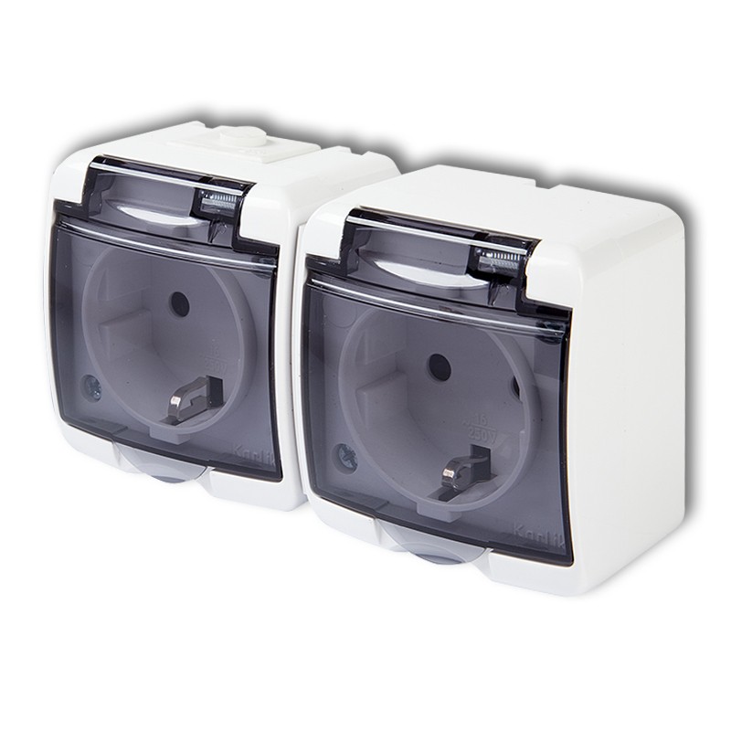 Double socket with the 2x(2P+Z) earth SCHUKO (shaded transparent cover; without increased contact protection/shutter)