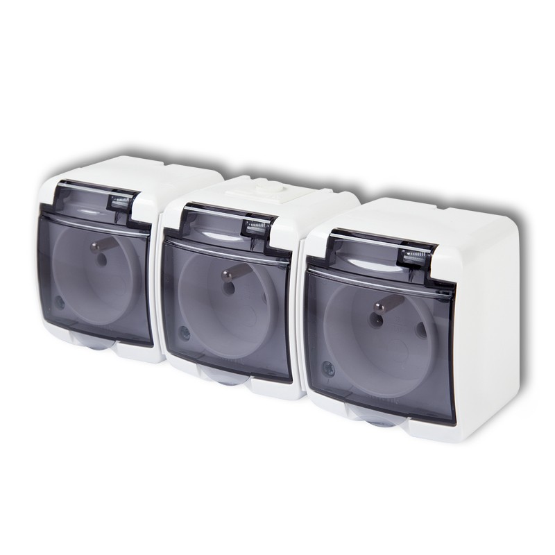 Triple socket with the 3x(2P+Z) earth (shaded transparent cover; with increased contact protection/shutter)