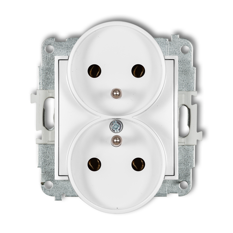 Double socket to a frame with the 2x(2P+Z) earth mechanism (without increased contact protection/shutter)