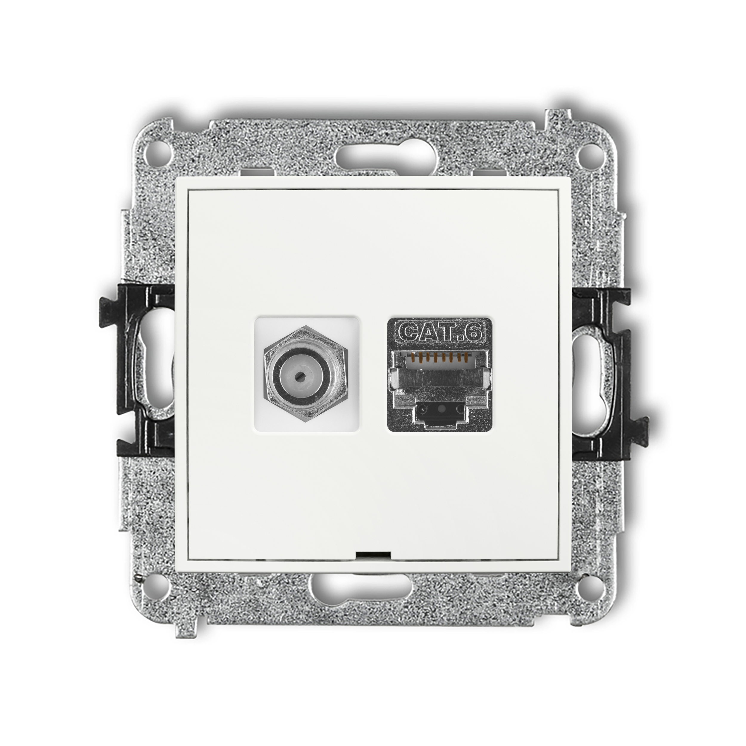 Single antenna F type socket (SAT) + single computer socket mechanism 1xRJ45, cat. 6, screened, 8-contact, without description field