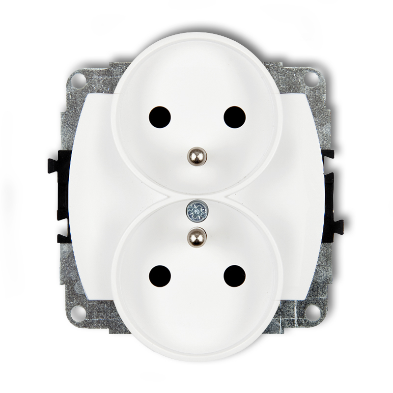 Double socket to a horizontal frame with the 2x(2P+Z) earth mechanism (with increased contact protection/shutter)