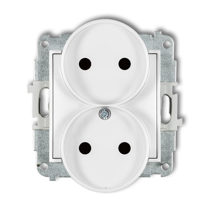 Double socket to a frame without the 2x2P earth mechanism (with increased contact protection/shutter)