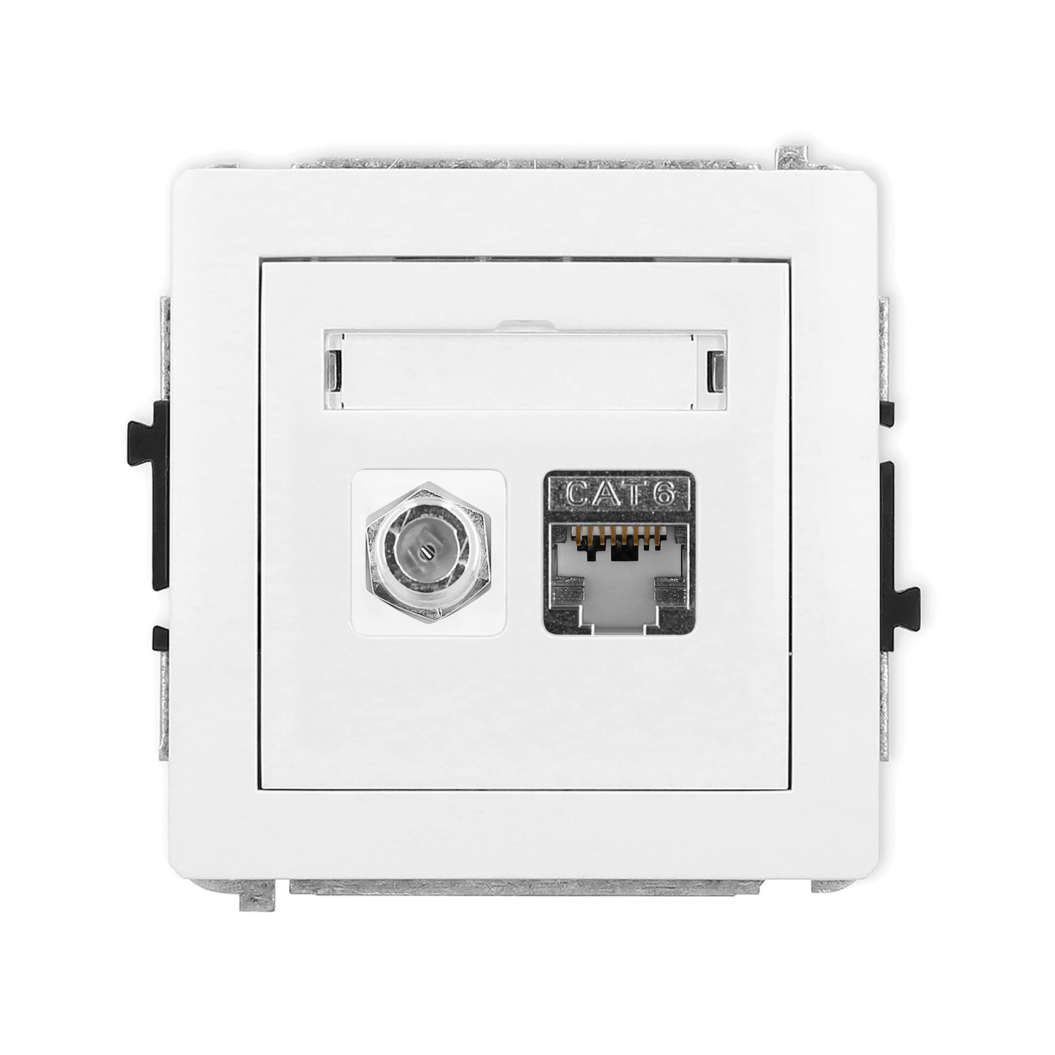 Single antenna F type socket (SAT) + single computer socket mechanism 1xRJ45, cat. 6, screened, 8-contact