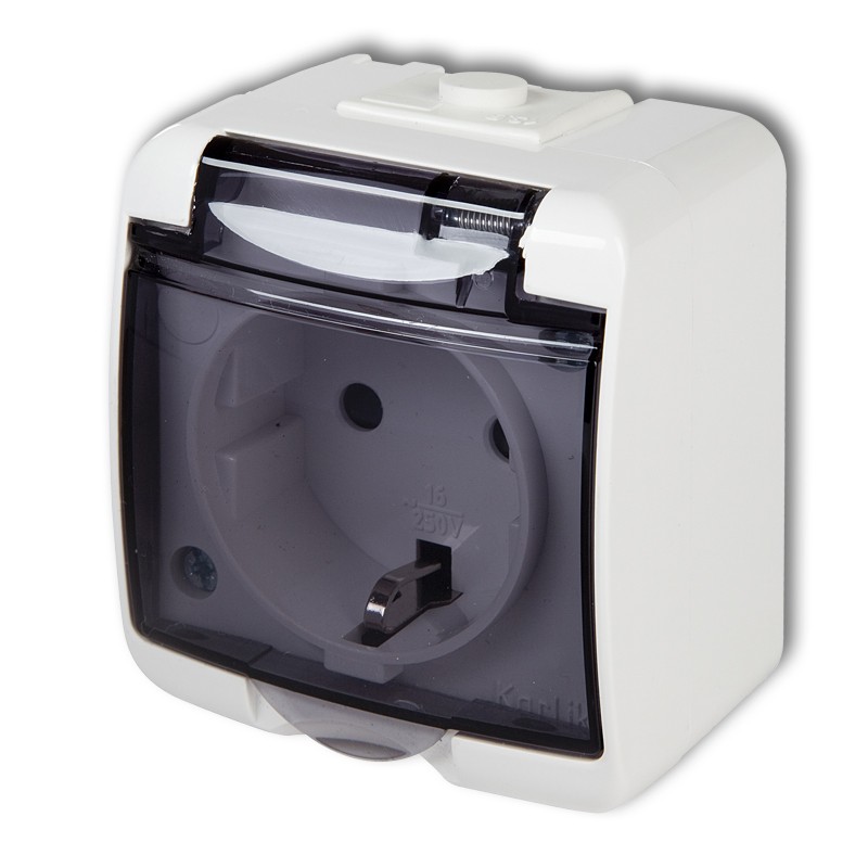 Single socket with the 2P+Z earth SCHUKO (shaded transparent cover; without increased contact protection/shutter)