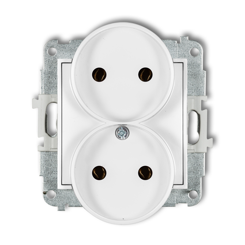 Double socket to a frame without the 2x2P earth mechanism (without increased contact protection/shutter)