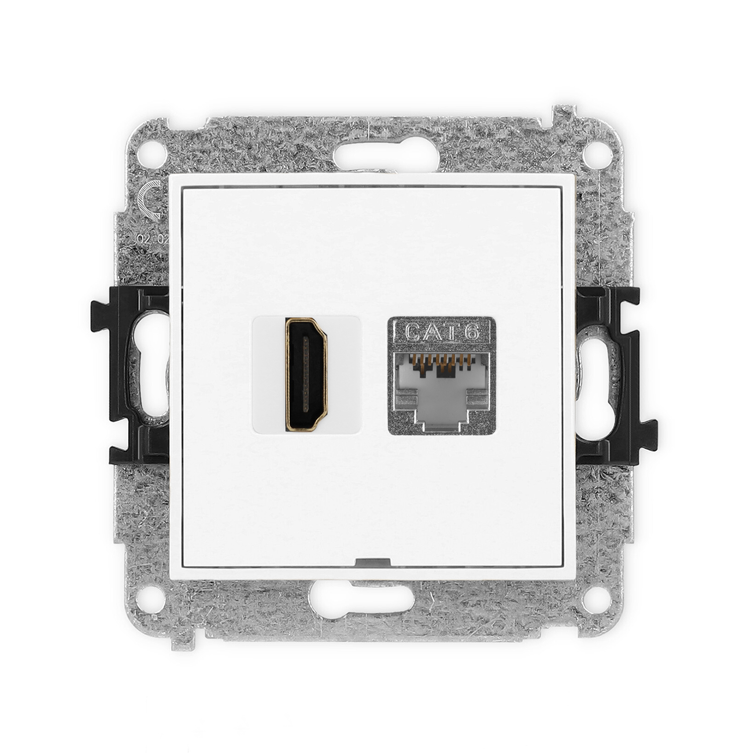 МЕХАНИЗМ ОДИНАРНОЙ РОЗЕТКИ HDMI 2.0, 4K + ОДИН. КОМП. РОЗЕТКИ 1ХRJ45, КАТ. 6, ЭКРАНИРОВАННЫЙ, 8-КОНТАКТНЫЙ, БЕЗ ОПИСАТЕЛЬНОГО ПОЛЯ