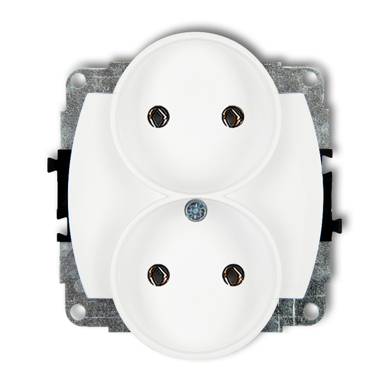 Double socket to a horizontal frame without the 2x2P earth mechanism (without increased contact protection/shutter)