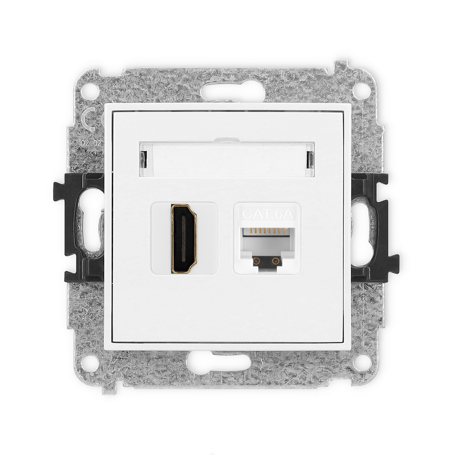 МЕХАНИЗМ ОДИНАРНОЙ РОЗЕТКИ HDMI 2.1, 8K + ОДИН. КОМП. РОЗЕТКИ 1ХRJ45, КАТ. 6A, 8-КОНТАКТНЫЙ
