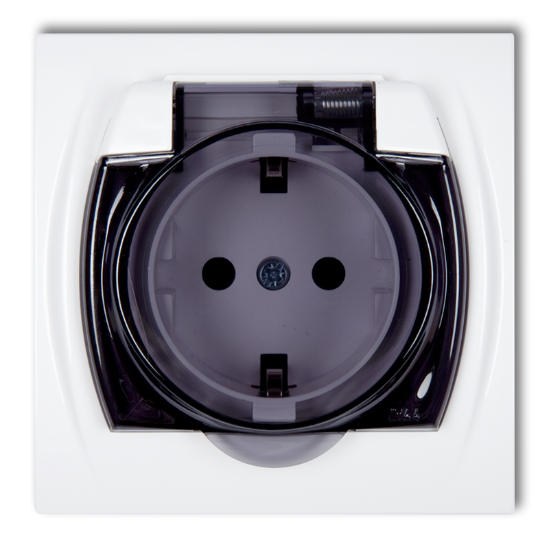 Splash proof socket with the 2P+Z earth SCHUKO (shaded transparent cover, with increased contact protection/shutter)