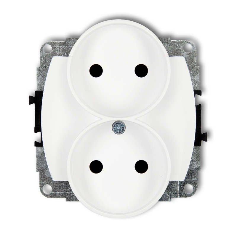 Double socket to a horizontal frame without the 2x2P earth mechanism (with increased contact protection/shutter)