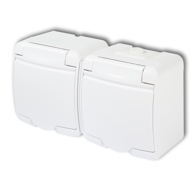 Double socket with the 2x(2P+Z) earth SCHUKO (white cover; with increased contact protection/shutter)