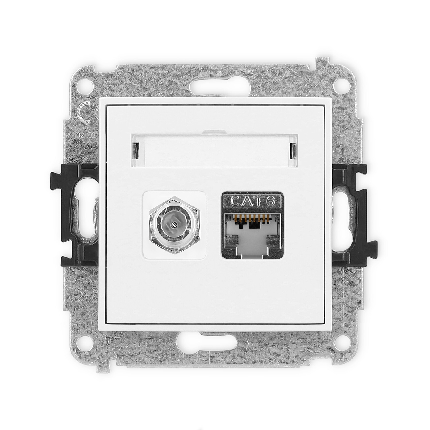 Single antenna F type socket (SAT) + single computer socket mechanism 1xRJ45, cat. 6, screened, 8-contact