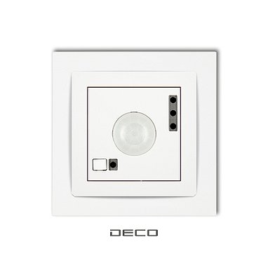 DECO _ Ramka uniwersalna pojedyncza z tworzywa biała (DR-1) + mechanizm elektronicznego czujnika ruchu biały (DCR-1)