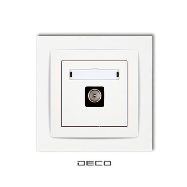 DECO _ Ramka uniwersalna pojedyncza z tworzywa biała (DR-1) + mechanizm gniazda antenowego TV pojedynczego biały (DGTV-1)